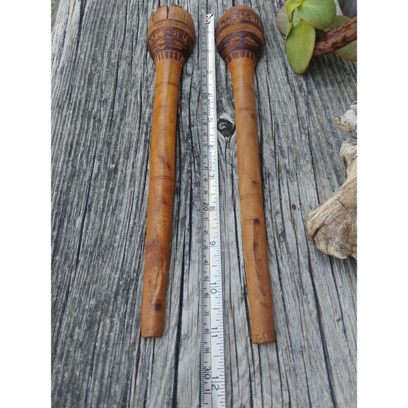 Vintage Handcarved Hardwood Serving Fork And Spoon Set - Picture 10 of 10